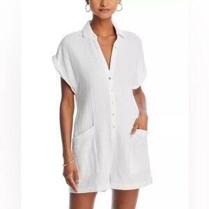 L*Space Women's White Cotton Romper Swim Cover-Up M Summer Casual Lightweight